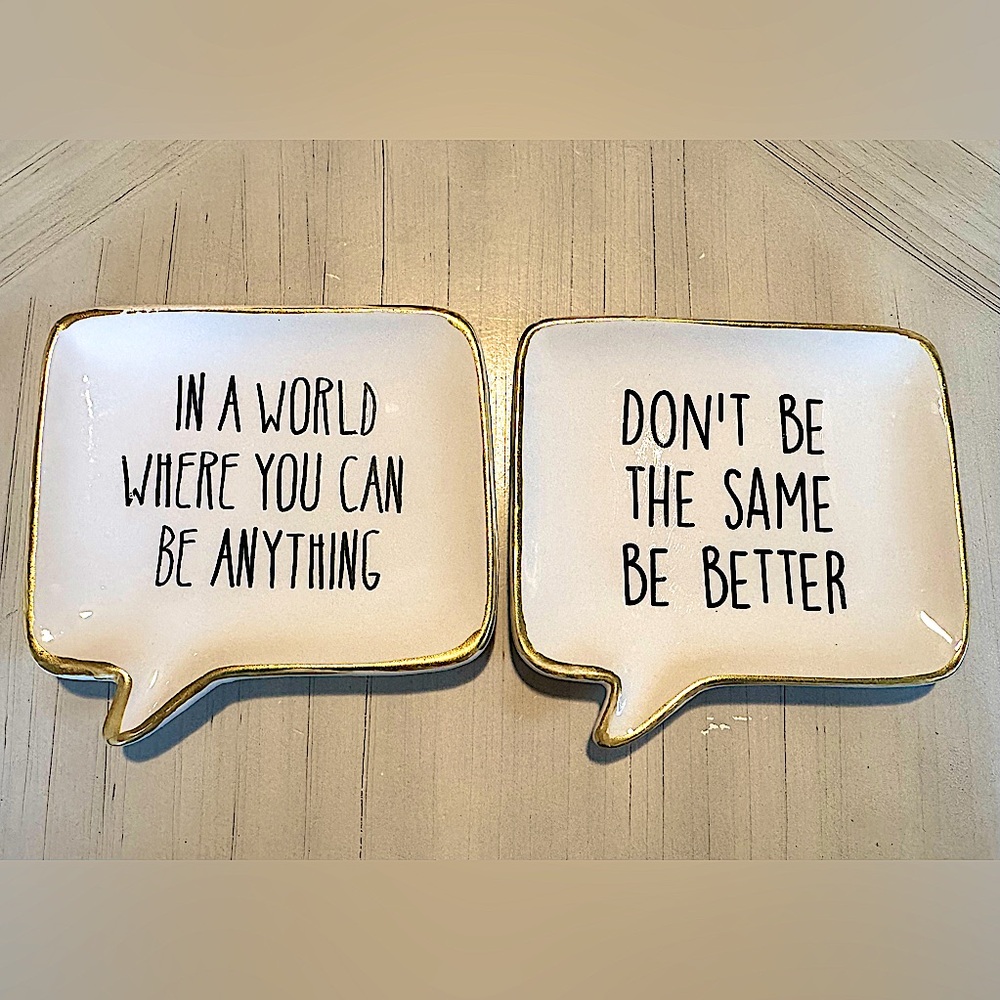 NWT - Set of 2 Fun Trinket Dinner Party Motivational Saying Small Platters